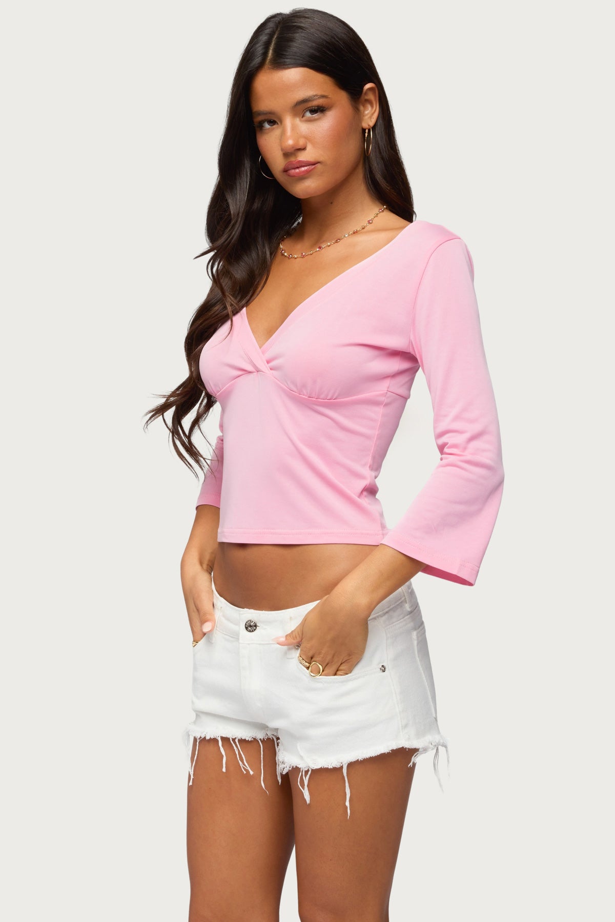 Mar V Neck Three-Quarter Sleeve Top - Image 3