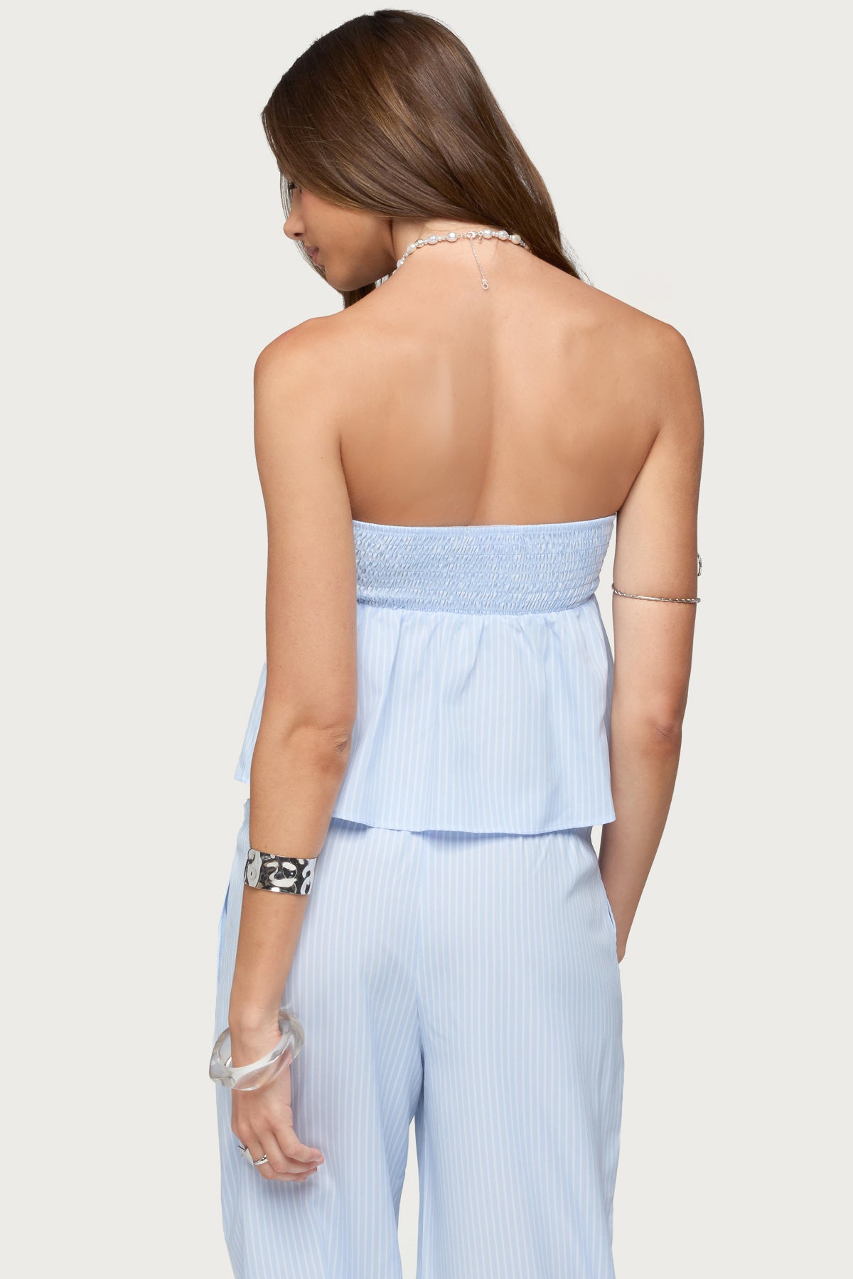 Cersei Striped Tie Front Strapless Top - Image 5