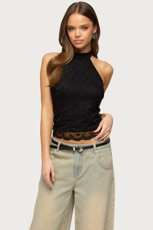 Perrie Lace High Neck Halter Top