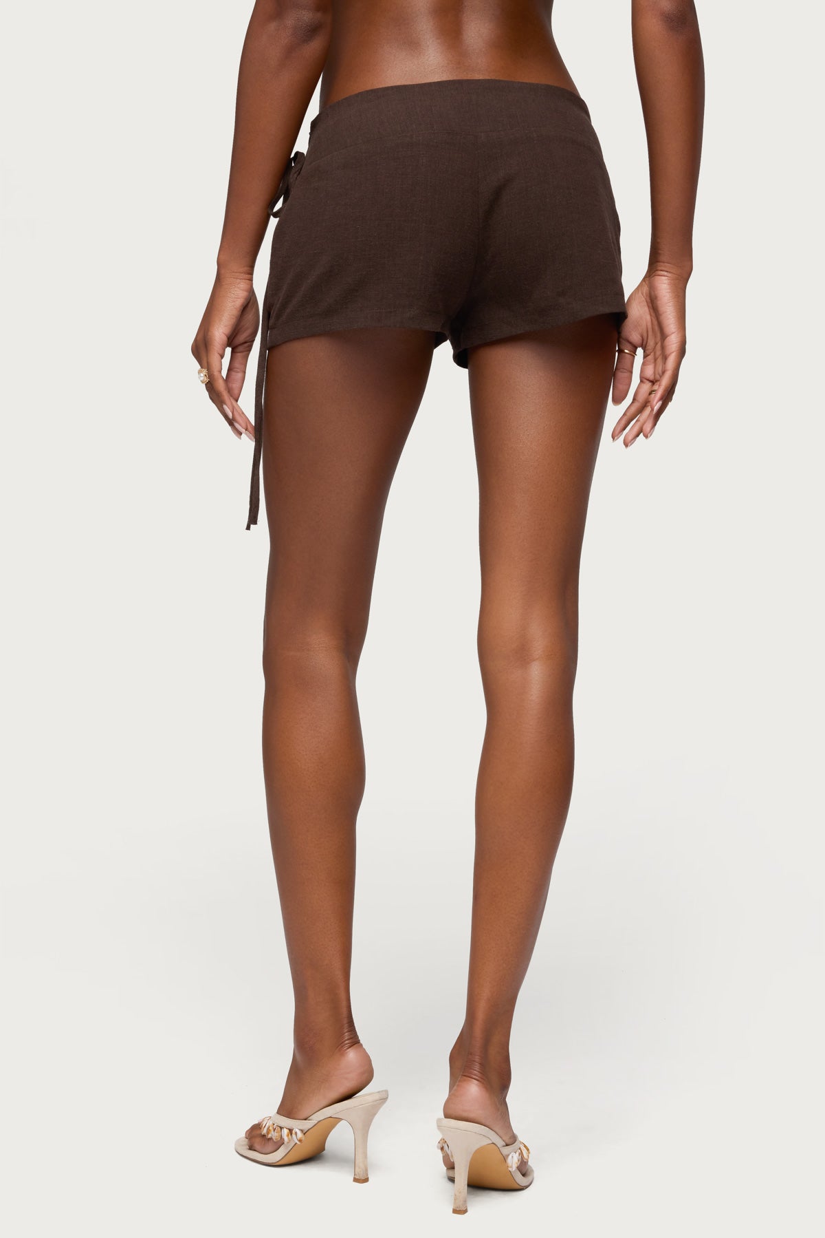Vikkie Beaded Belt Linen Look Shorts - Image 4