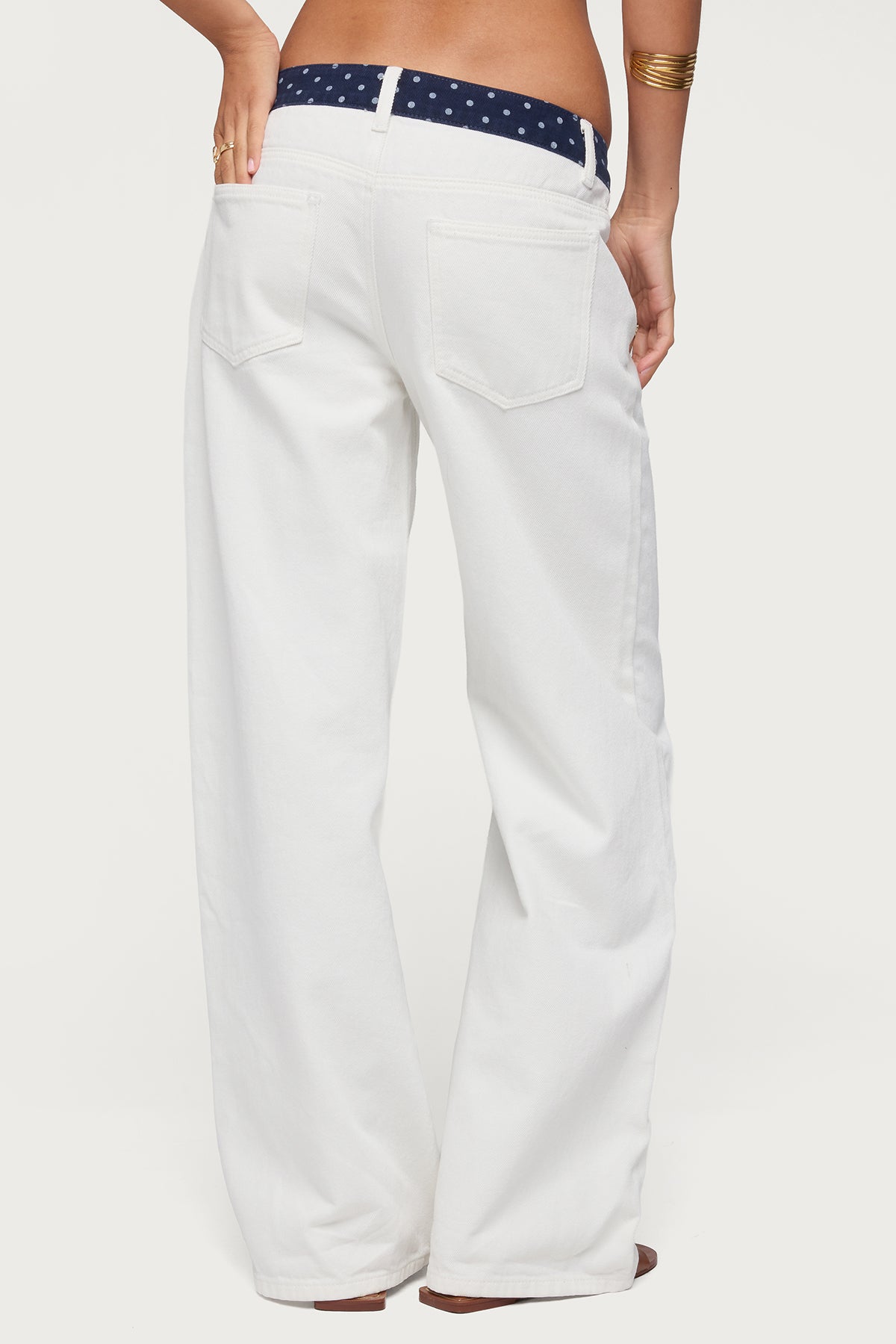 Polka Dot Waistband Low Rise Baggy Jeans - Image 5