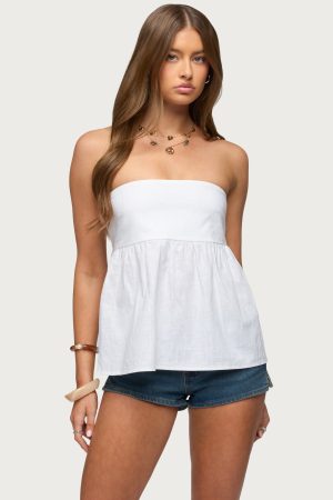 Linen Look Strapless Babydoll Top