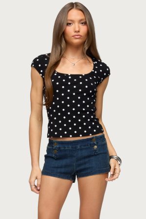 Mookie Square Neck Polka Dot Top