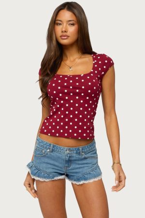 Mookie Square Neck Polka Dot Top