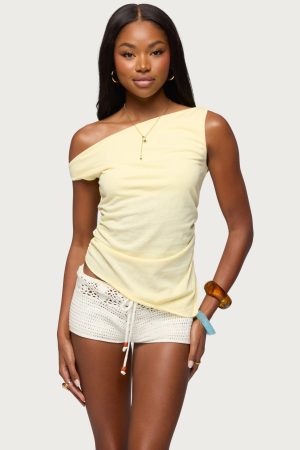 Ruched Asymmetric Off Shoulder Top