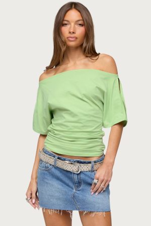 Feng Ruched Off Shoulder Cutout Top
