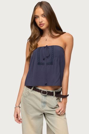 Joycee Tie Front Strapless Top