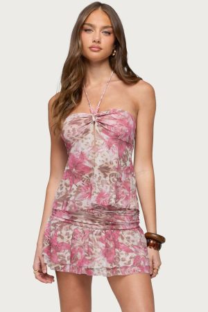 Tessa Floral Split Front Halter Top