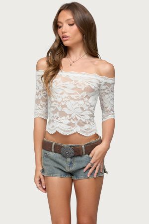 Dyna Off Shoulder Sheer Lace Top