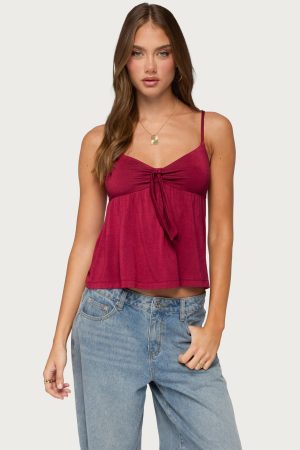 Michey Tie Front Babydoll Tank Top