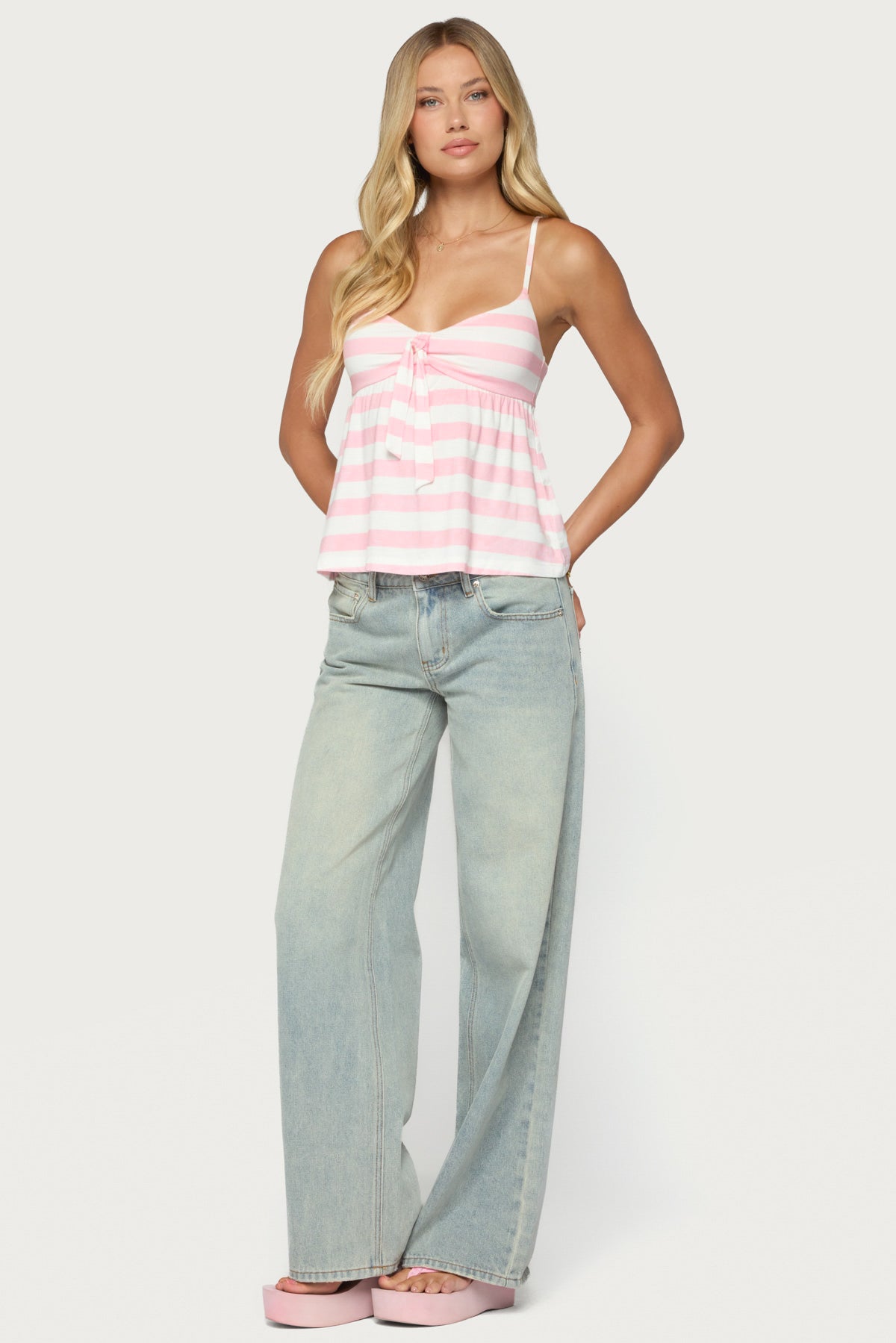 Michey Tie Front Babydoll Tank Top - Image 2