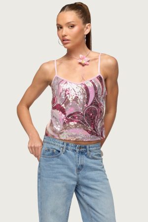 Ceren Abstract Sequin Tank Top