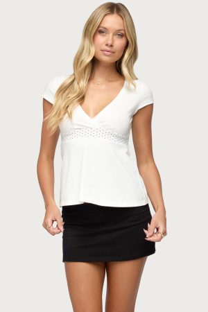 Indygo Polka Dot V Neck Top