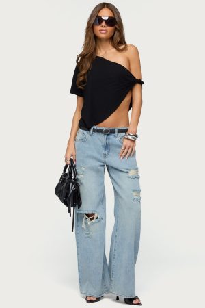 Ellah Distressed Low Rise Baggy Jeans