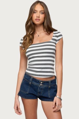 Letsha Striped Square Neck Top