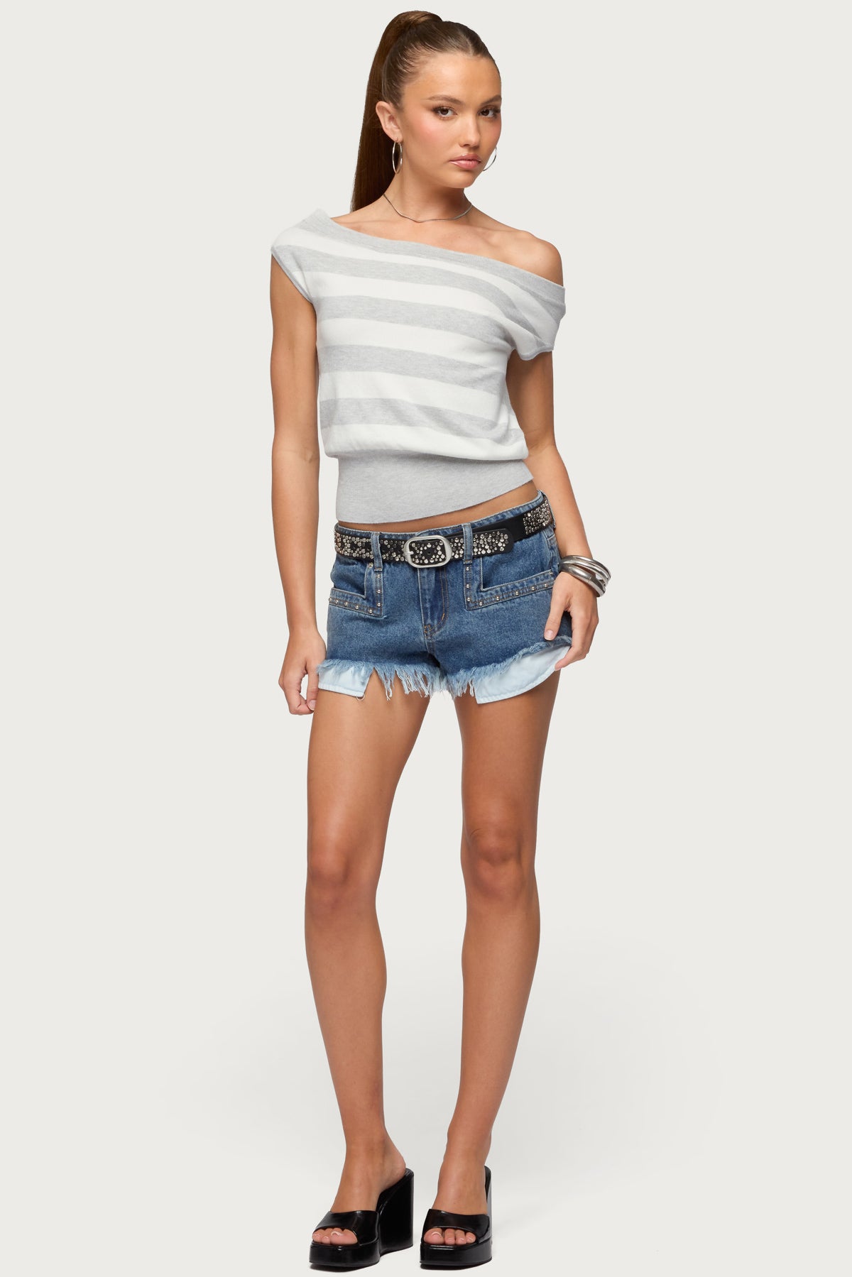 Hettie Off Shoulder Striped Knit Top - Image 5
