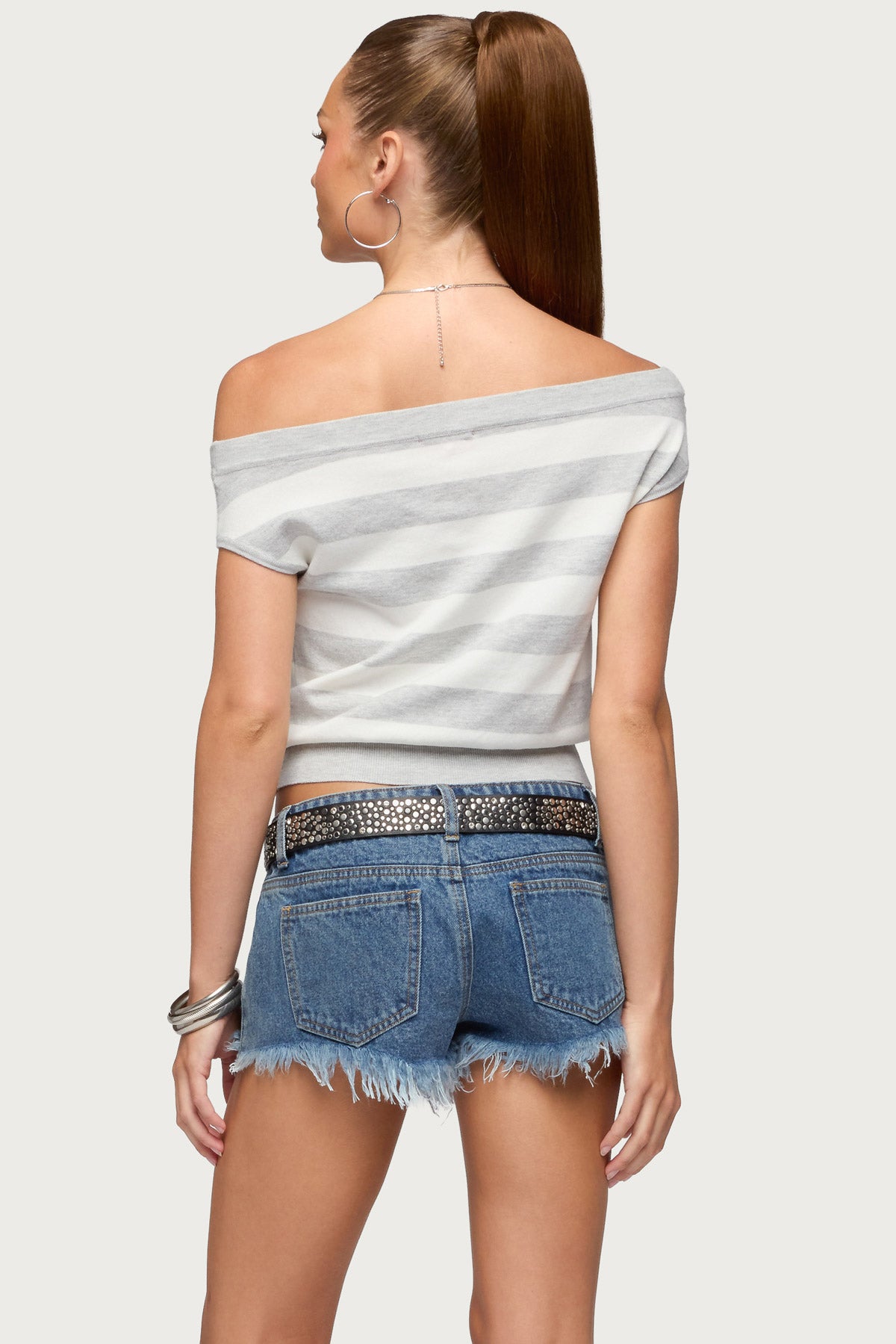 Hettie Off Shoulder Striped Knit Top - Image 4