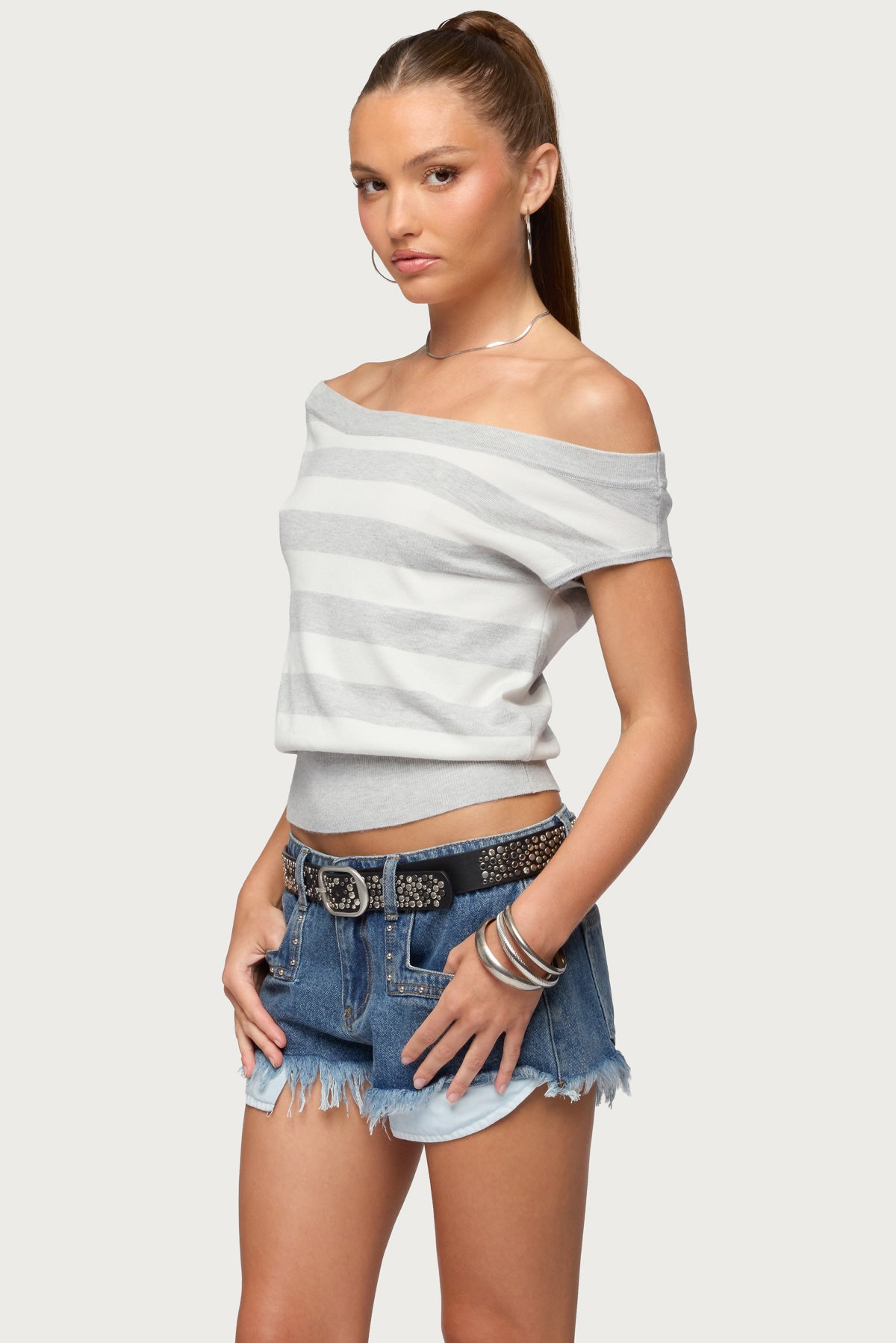 Hettie Off Shoulder Striped Knit Top - Image 3
