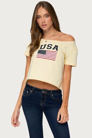 USA Babe Off Shoulder T Shirt