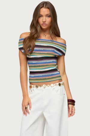 Irenea Striped Knit Off Shoulder Top