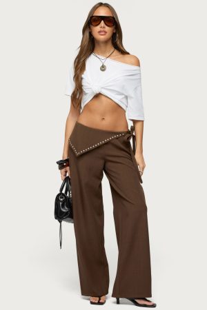 Avery Studded Foldover Straight Leg Pants
