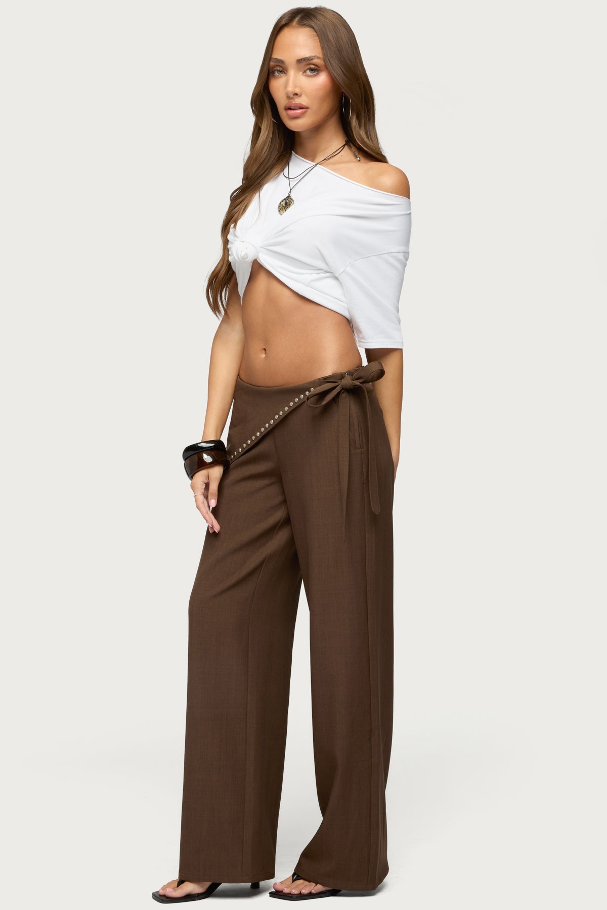 Avery Studded Foldover Straight Leg Pants - Image 3