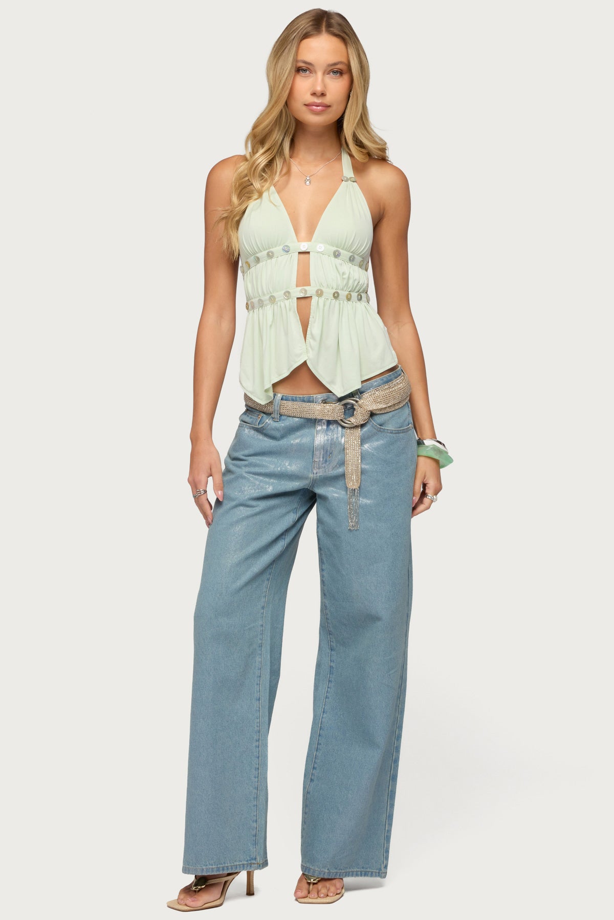 Izora Button Split Front Top - Image 2