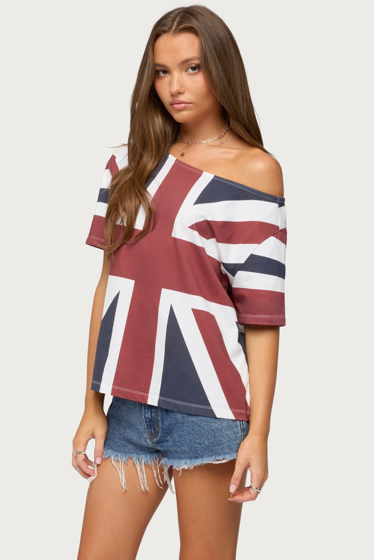 Union Jack Off Shoulder T Shirt - Image 2