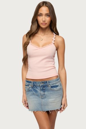 Caila Flower Lace Ribbed Tank Top