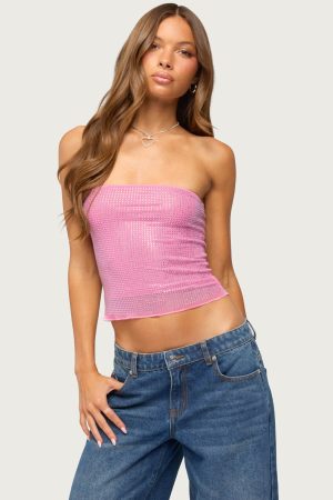 Olea Rhinestone Mesh Strapless Top