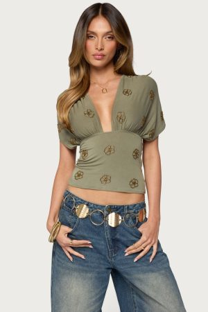Ellora Beaded Flutter Tie Top