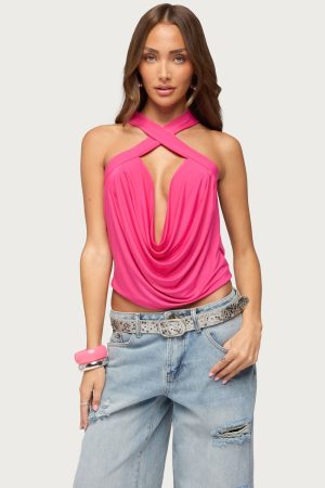 Maise Backless Cowl Neck Crisscross Top