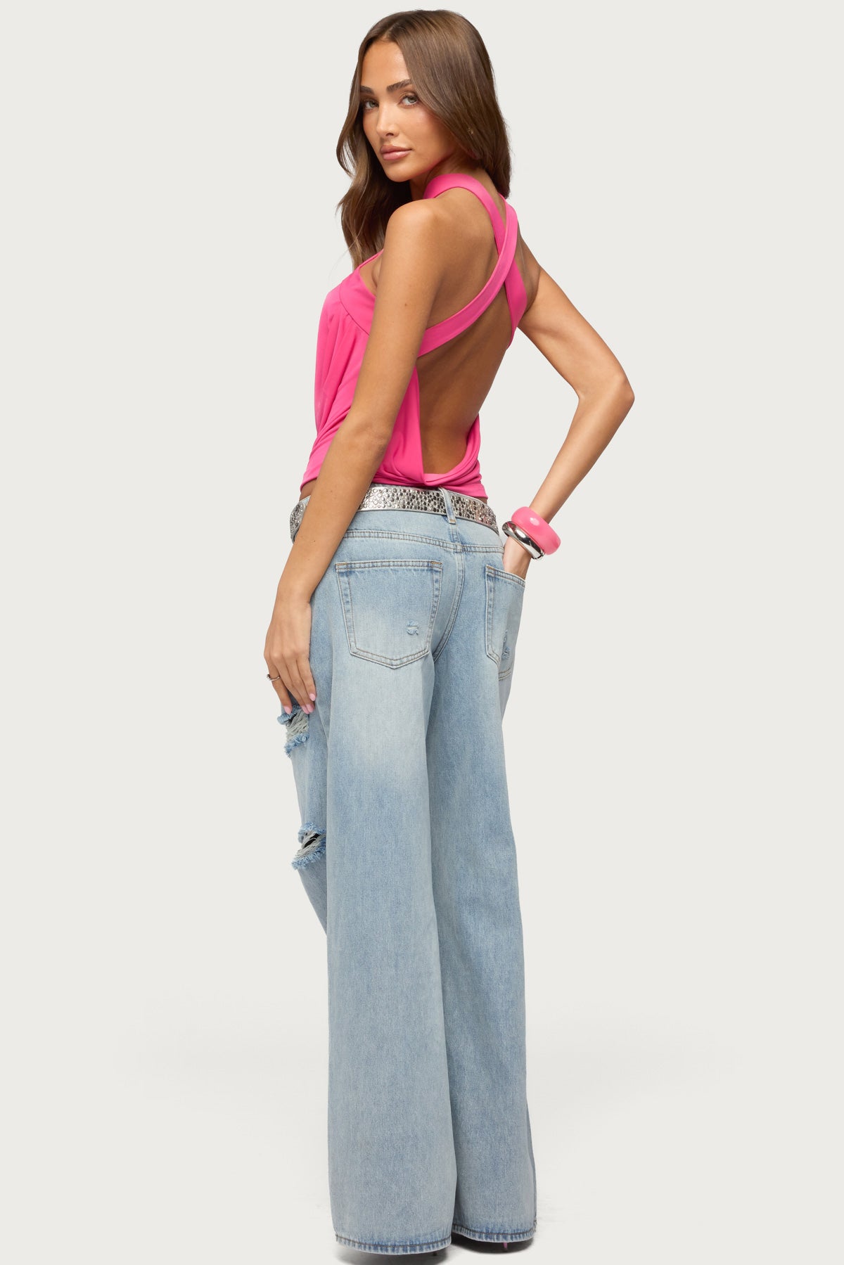 Maise Backless Cowl Neck Crisscross Top - Image 2