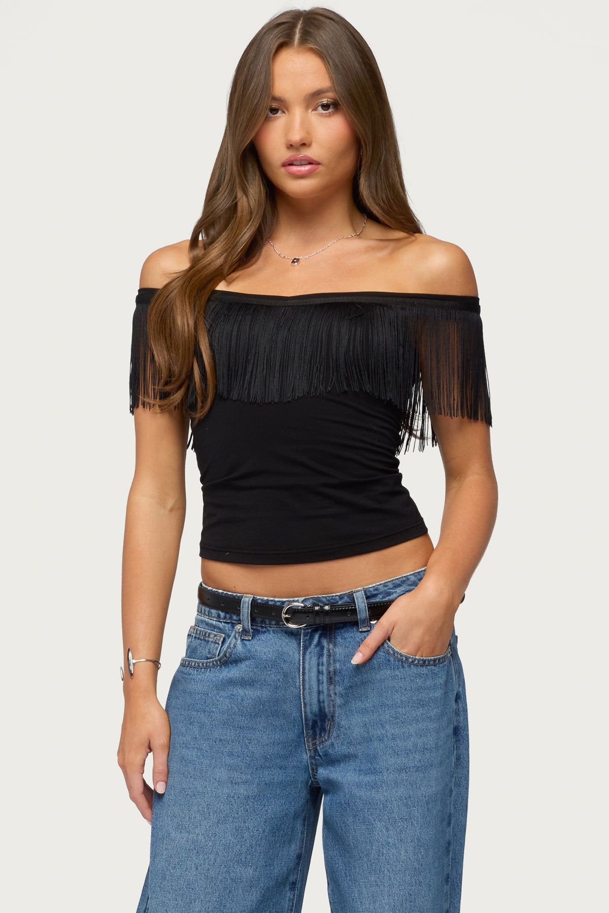 Catelina Fringe Off Shoulder Top