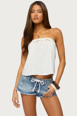 Pearle Crochet Trim Strapless Top