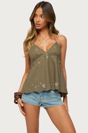Nadine Embroidered Linen Look Top