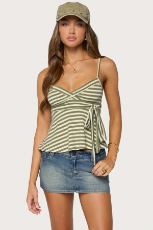 Kova Striped V Neck Babydoll Top