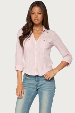 Phobe Striped Button Up Top