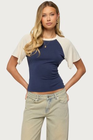 Fraise Contrast Back Tie Raglan Top