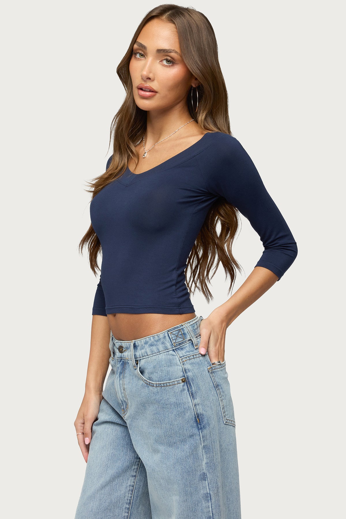 Cecilie Three-Quarter Sleeve V Neck Top - Image 3