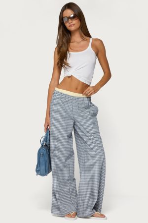 Indya Contrast Plaid Wide Leg Pants