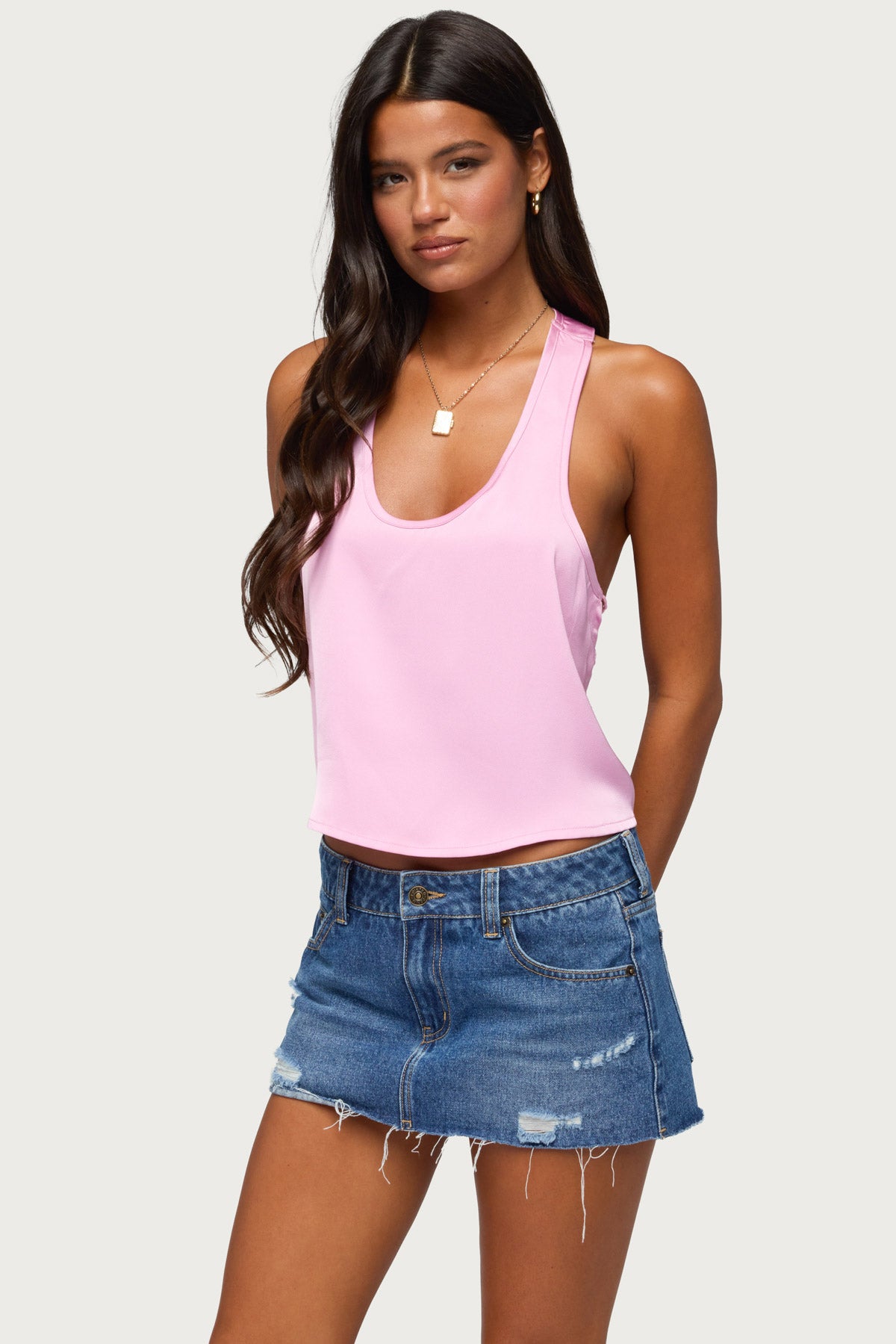 Satin Effect Backless Bead Chain Top - Image 3