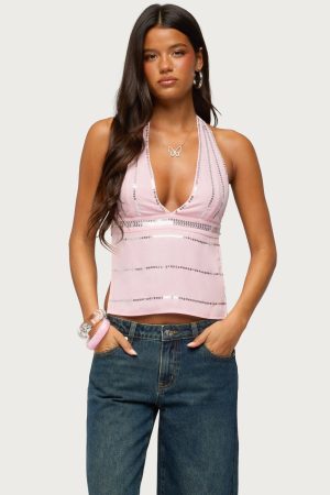 Roey Sequin Chiffon Backless Top