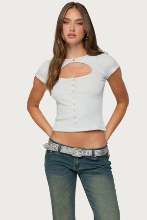 Tyla Button Up Keyhole Cutout Top