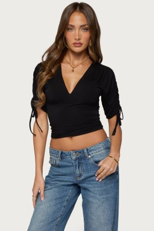 Muriel Drawstring V Neck Top