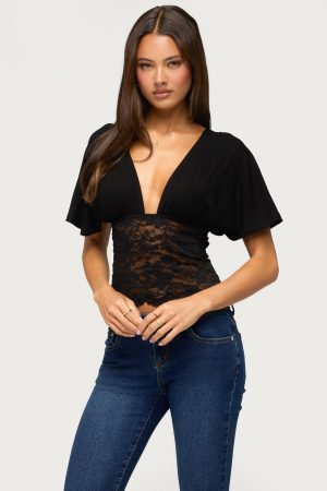 Jaeda Lacey Flutter Plunging Top